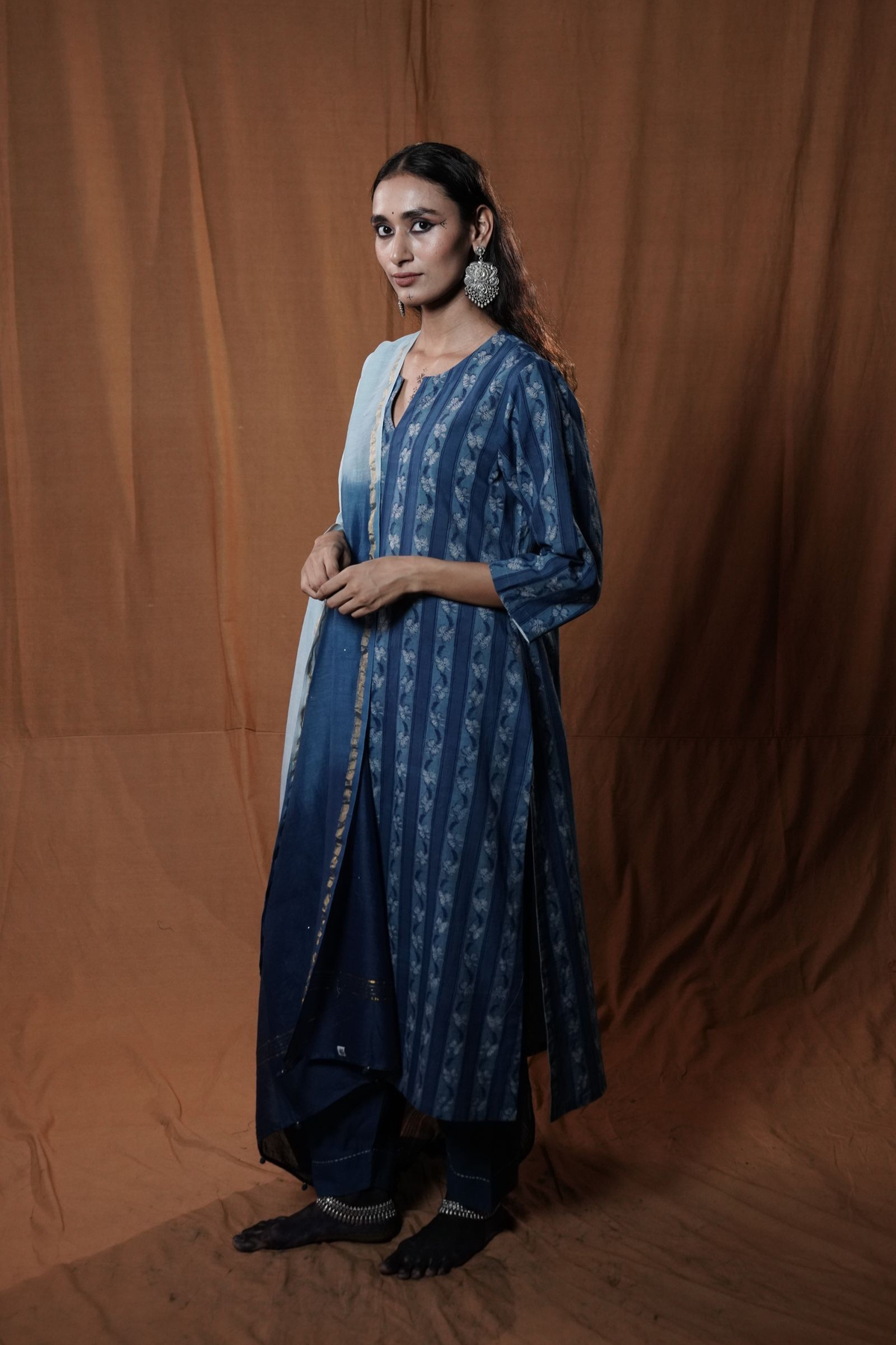 Khejri Striped Kurta : Indigo