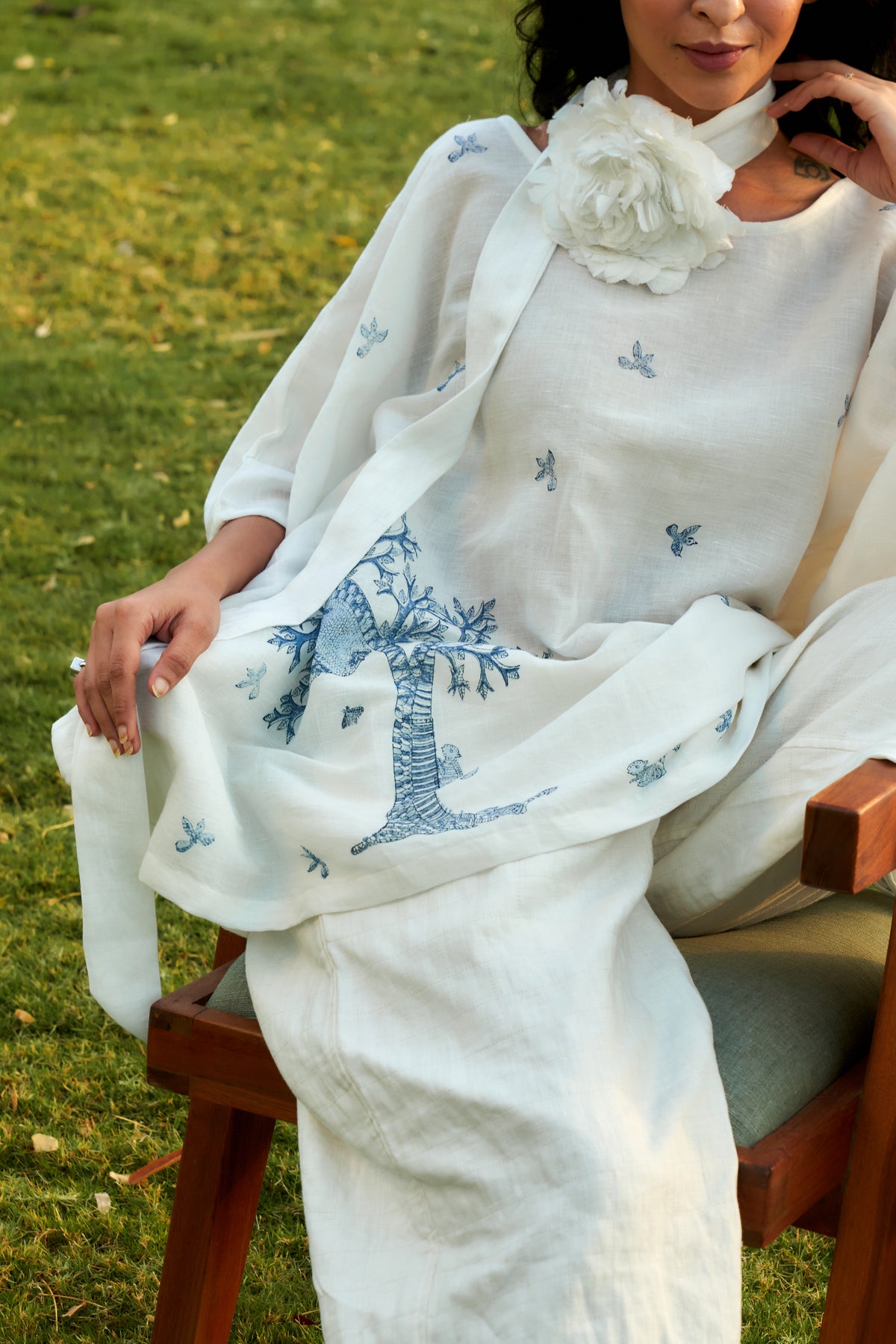Beehive Print Linen Kaftan Top