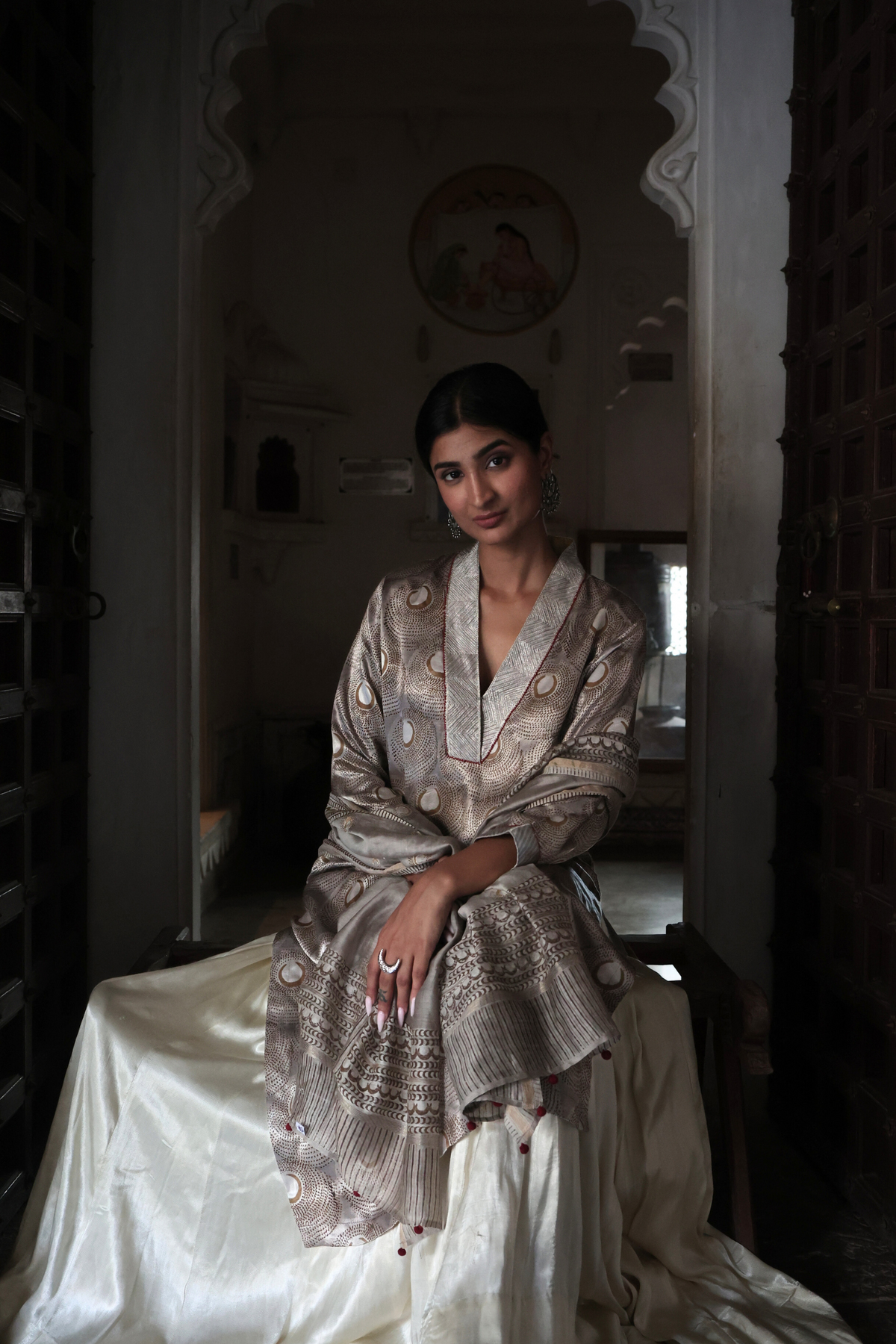 Kashish Silk Ivory Skirt