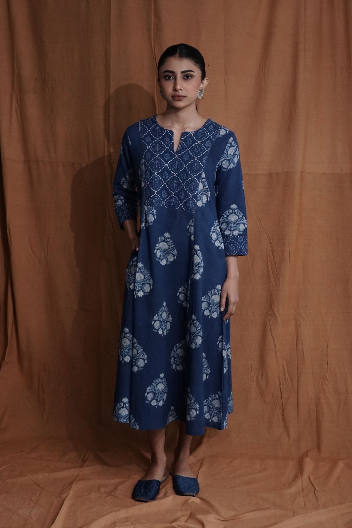 Floral Yoke Dress : Indigo