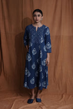 Floral Yoke Dress : Indigo