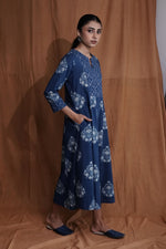 Floral Yoke Dress : Indigo