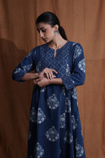 Floral Yoke Dress : Indigo