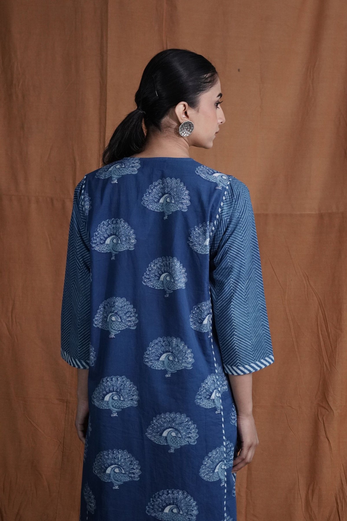 Peacock Panel Kurta : Indigo