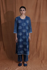 Peacock Panel Kurta : Indigo