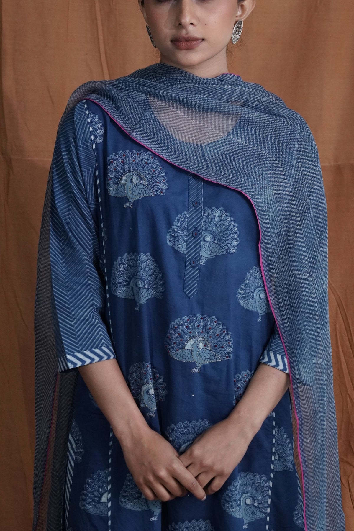 Peacock Panel Kurta : Indigo