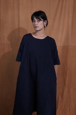 Embroidered Solid Dress : Indigo