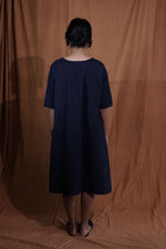 Embroidered Solid Dress : Indigo