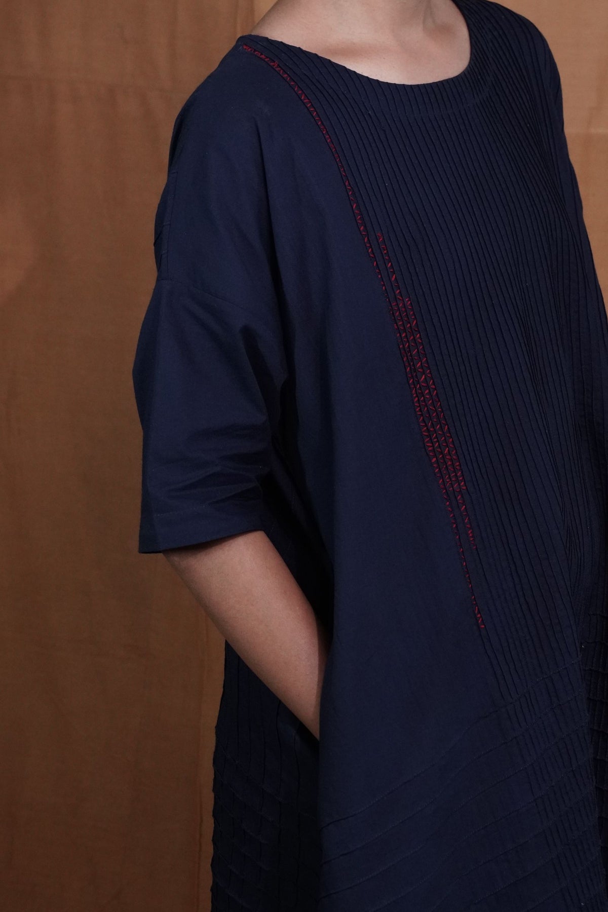 Embroidered Solid Dress : Indigo