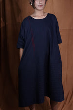 Embroidered Solid Dress : Indigo