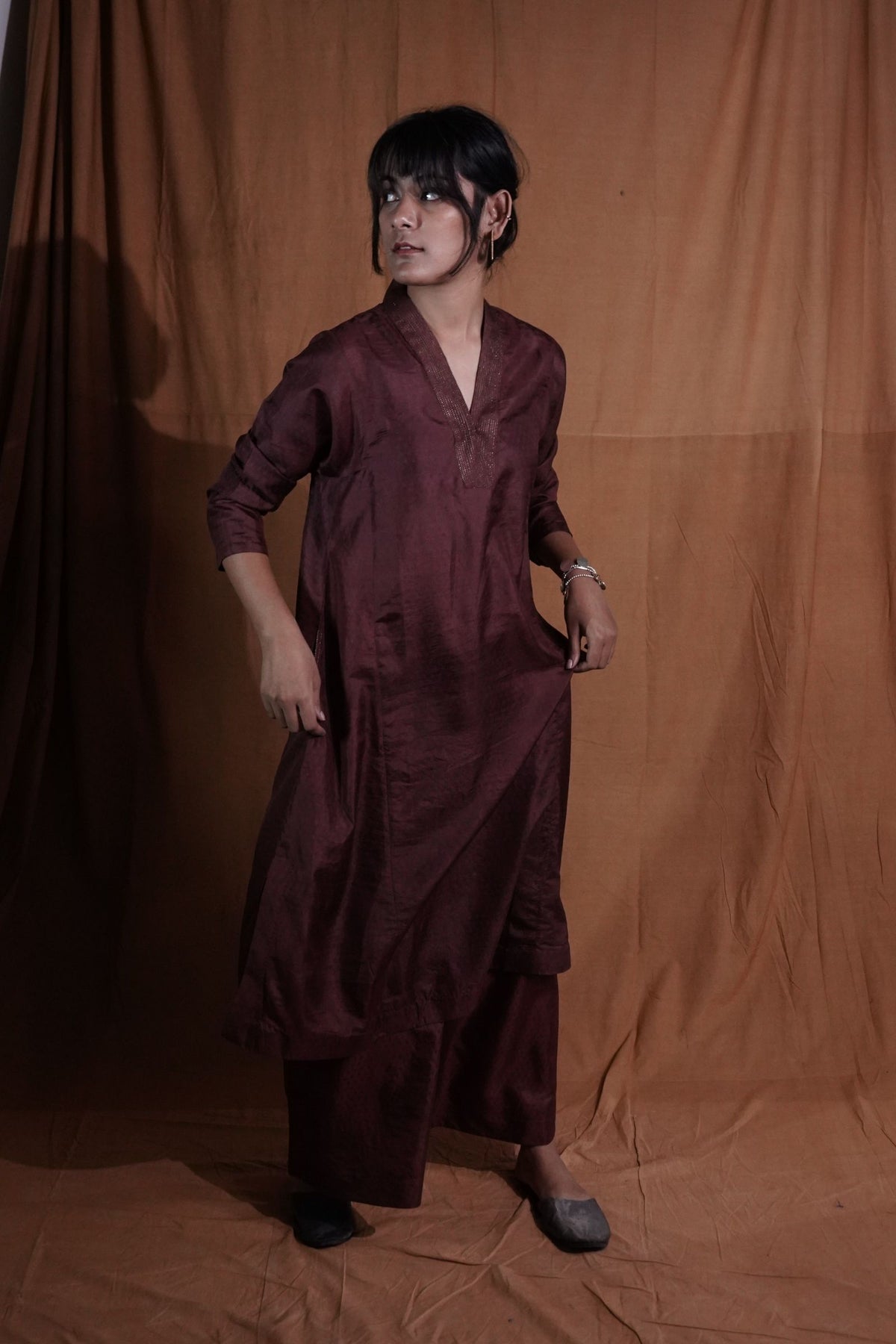 V-neck Silk Kurta