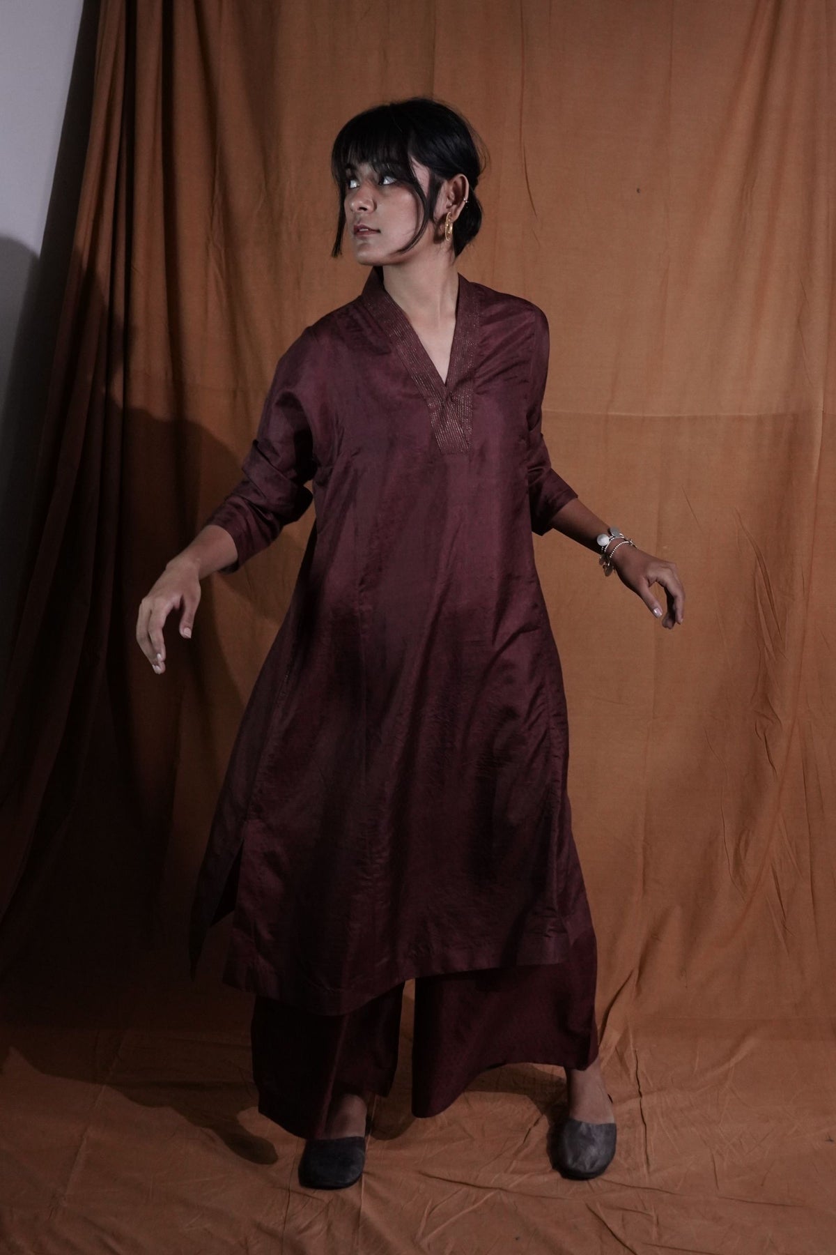 V-neck Silk Kurta