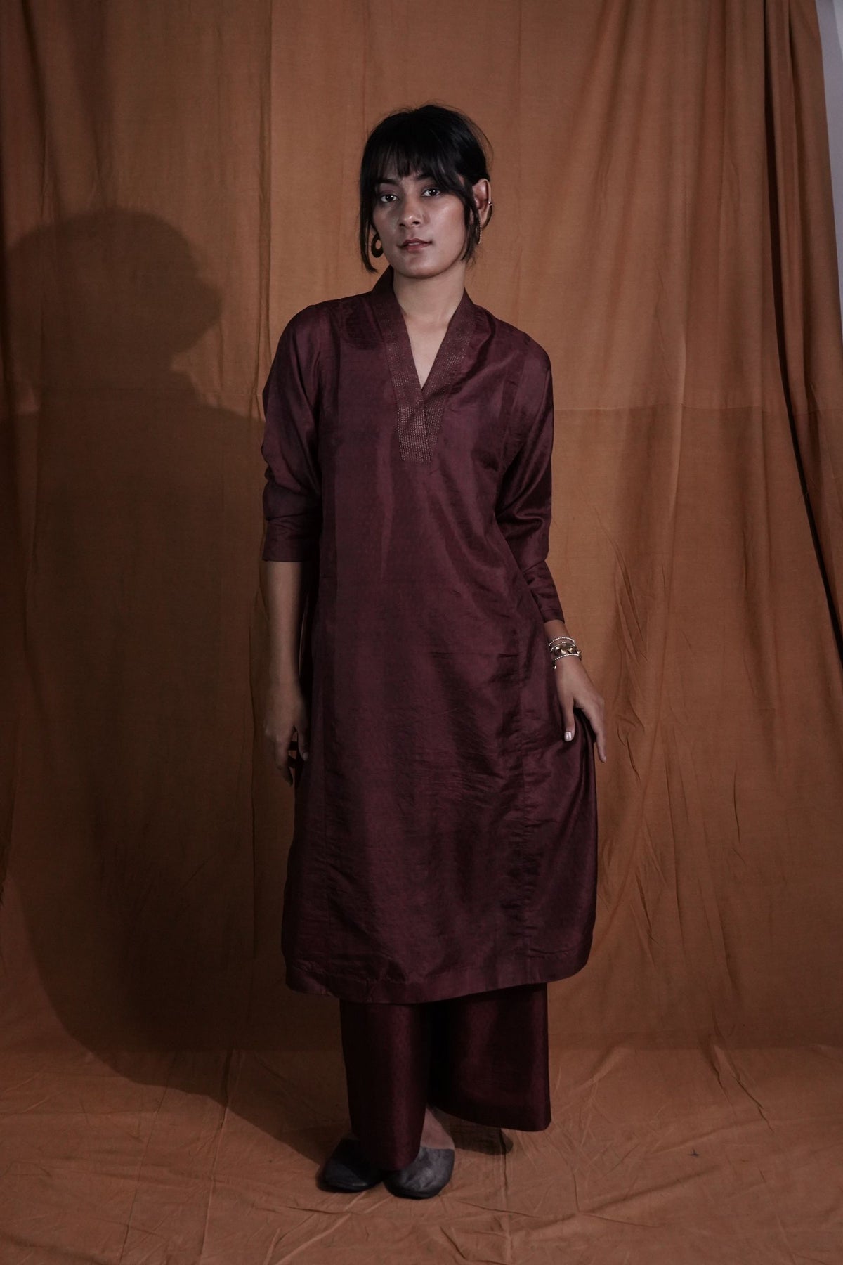 V-neck Silk Kurta