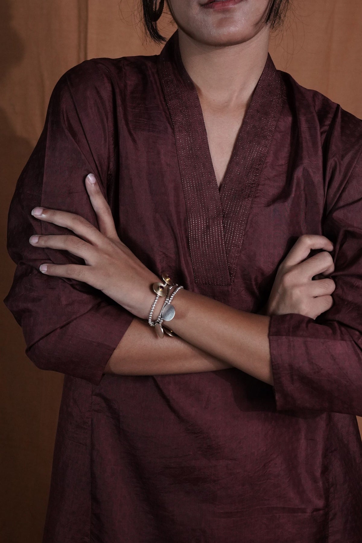 V-neck Silk Kurta