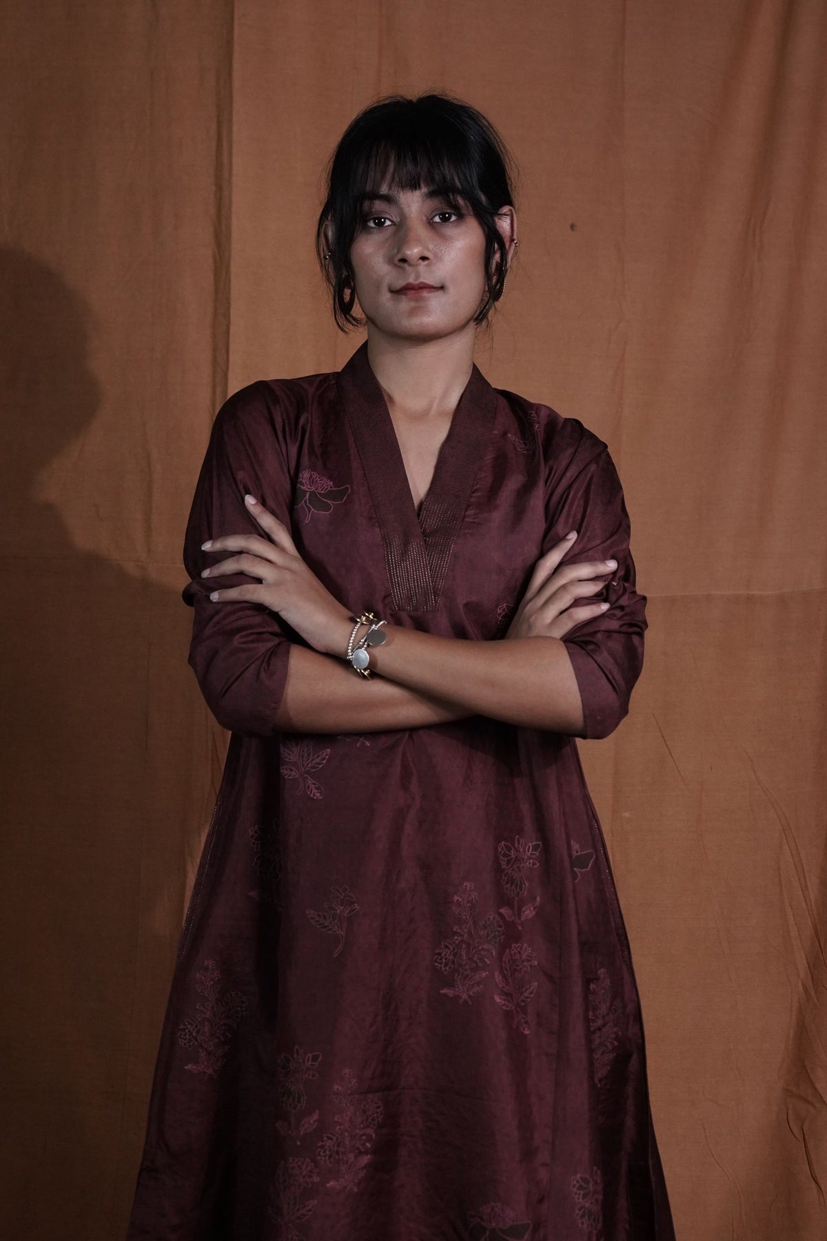 V-neck Floral Silk Kurta