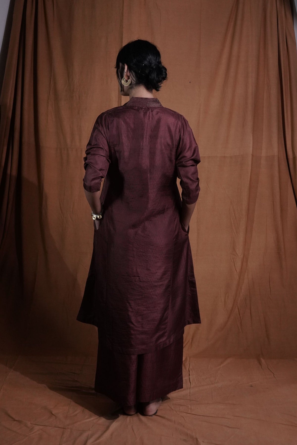 V-neck Floral Silk Kurta