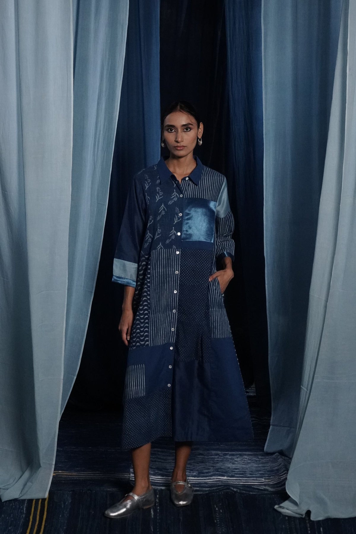EcoCouture Patchwork Dress - Indigo