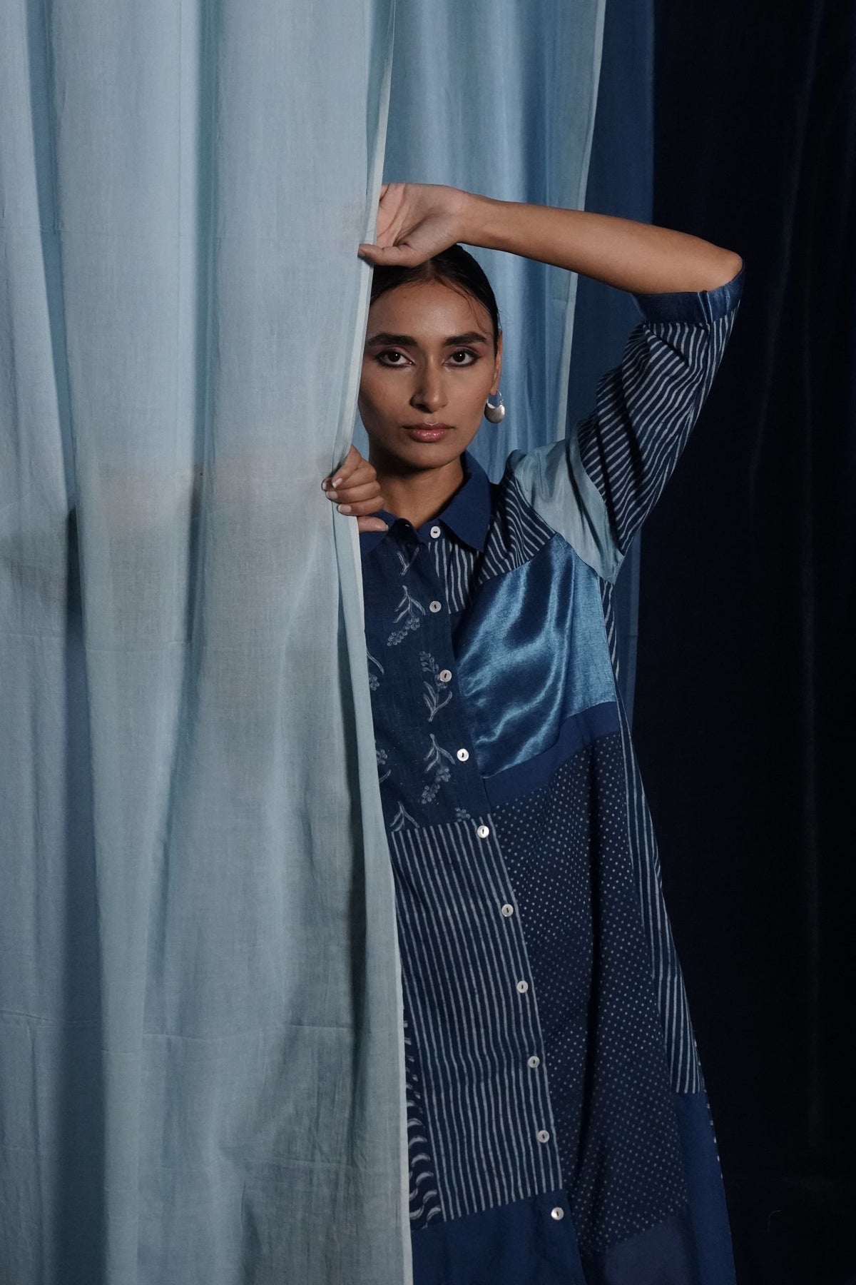 EcoCouture Patchwork Dress - Indigo