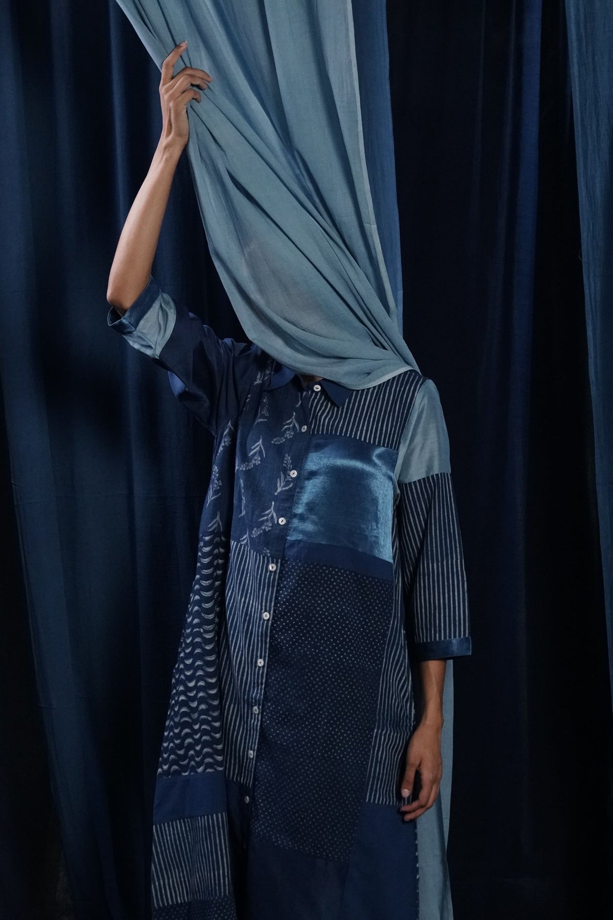 EcoCouture Patchwork Dress - Indigo