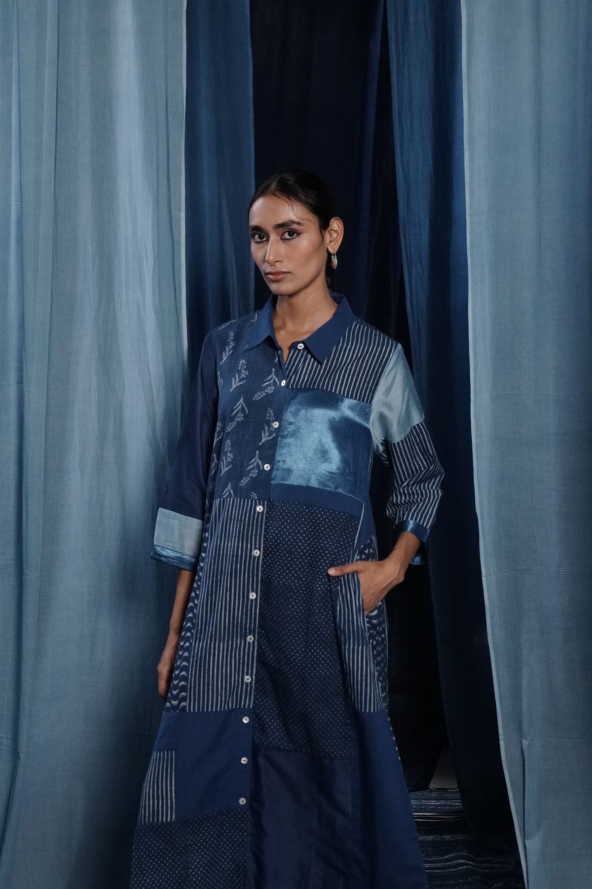 EcoCouture Patchwork Dress - Indigo