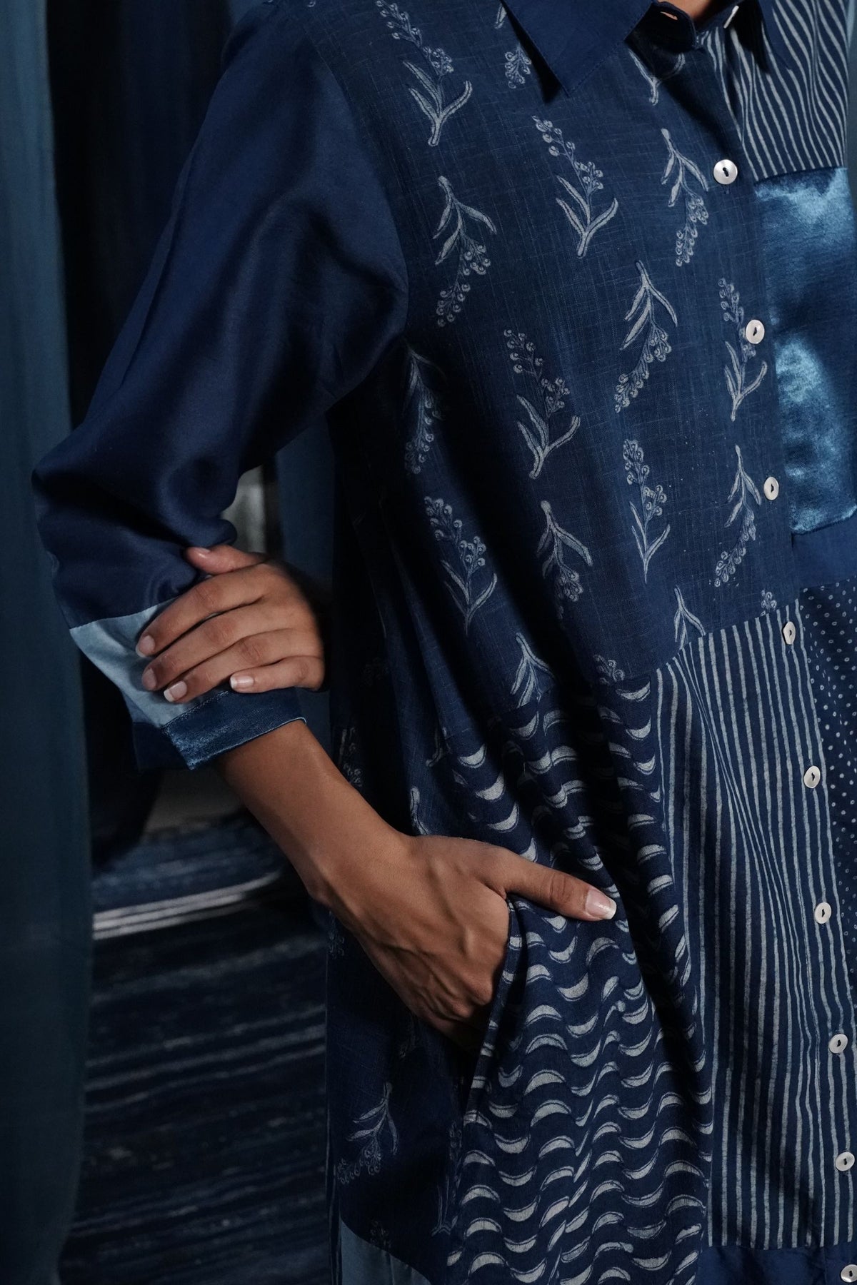 EcoCouture Patchwork Dress - Indigo