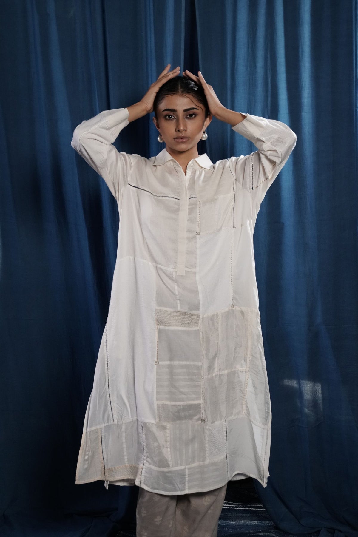 EcoCouture Patchwork Kurta - White
