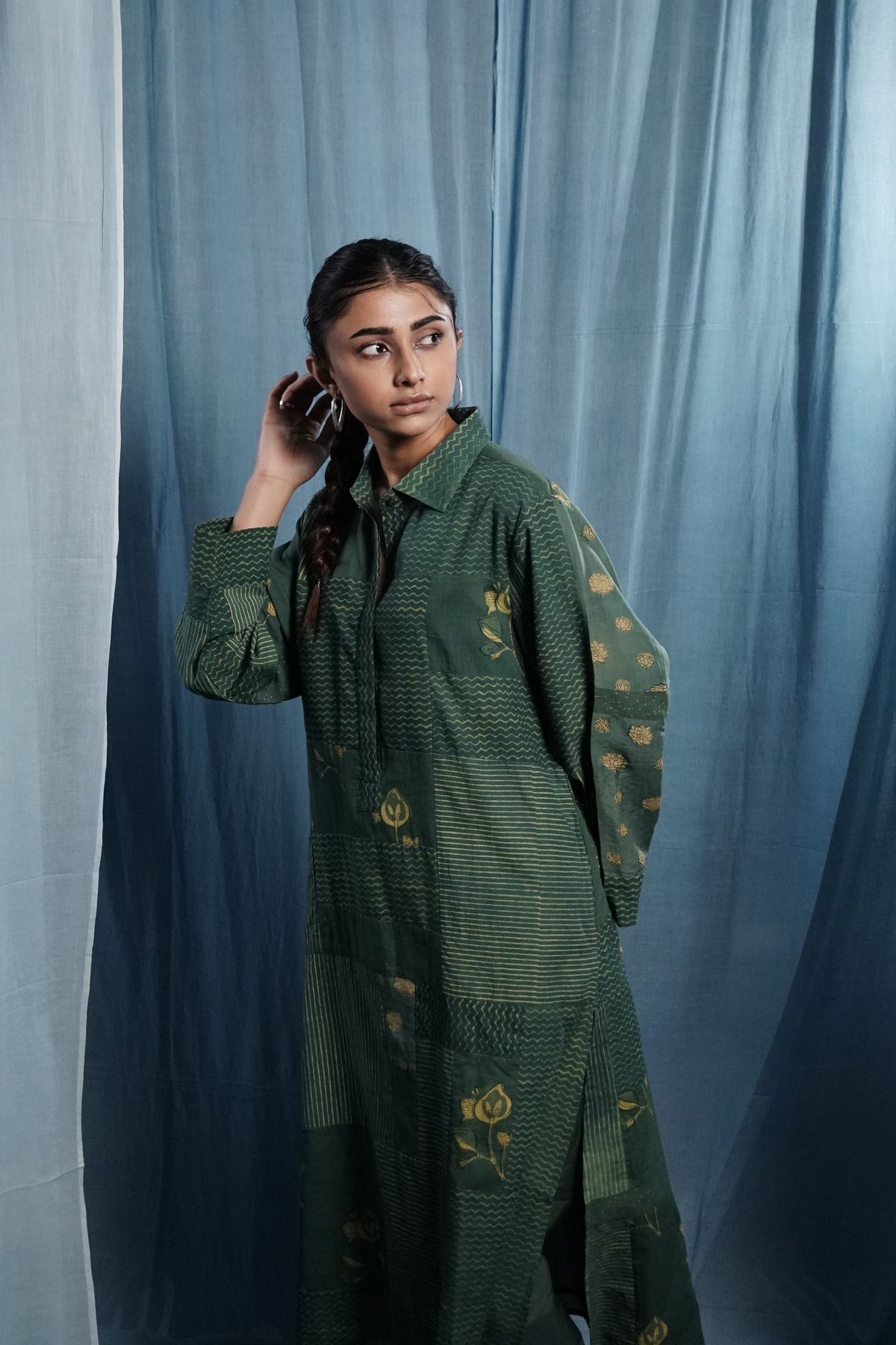 EcoCouture Patchwork Kurta - Green