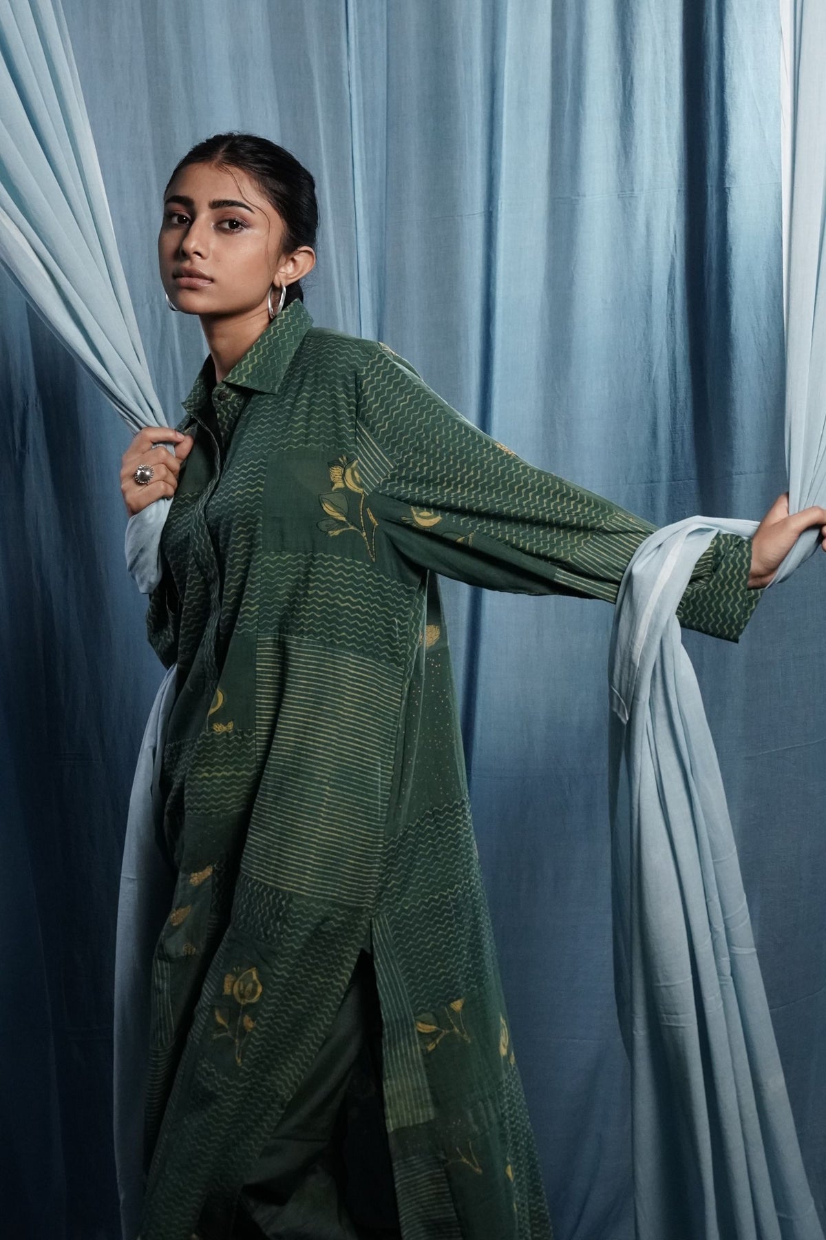 EcoCouture Patchwork Kurta - Green