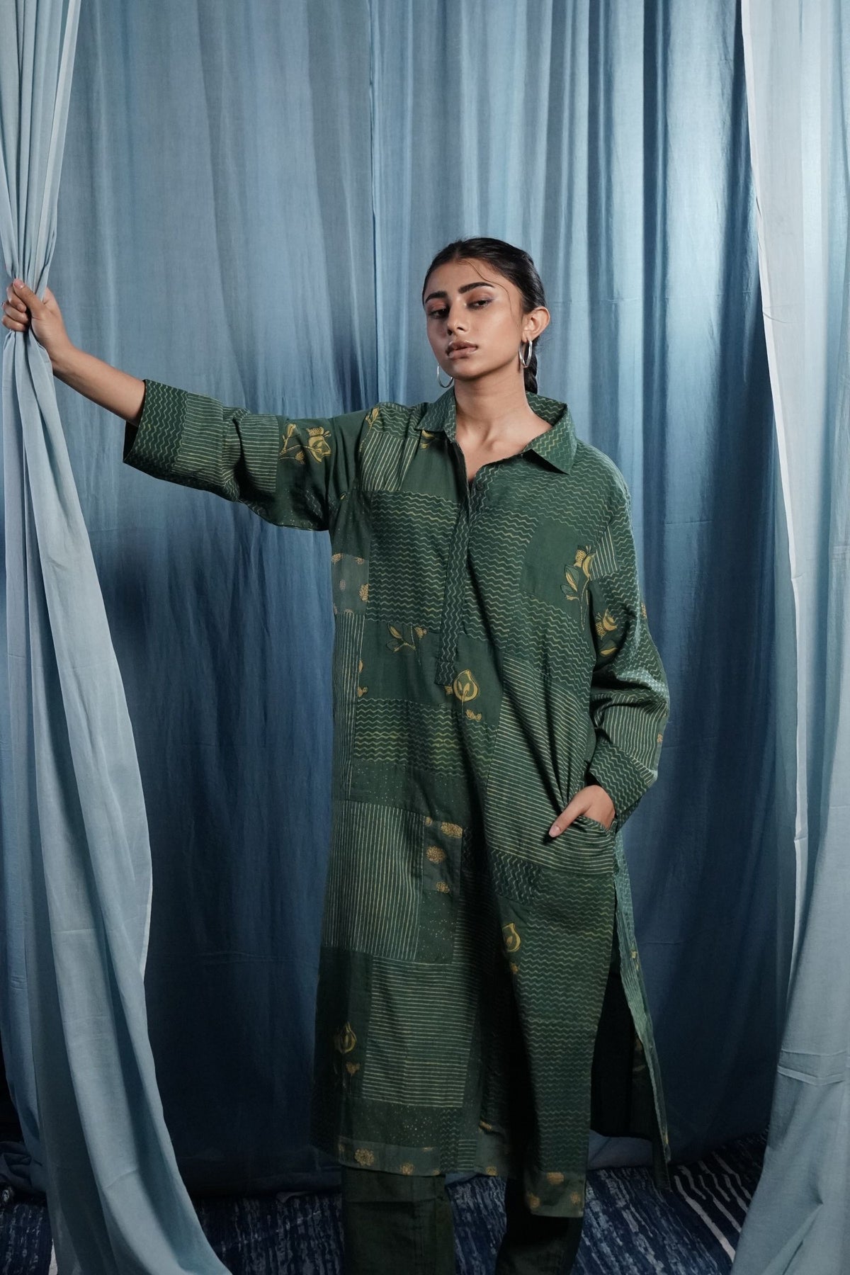 EcoCouture Patchwork Kurta - Green