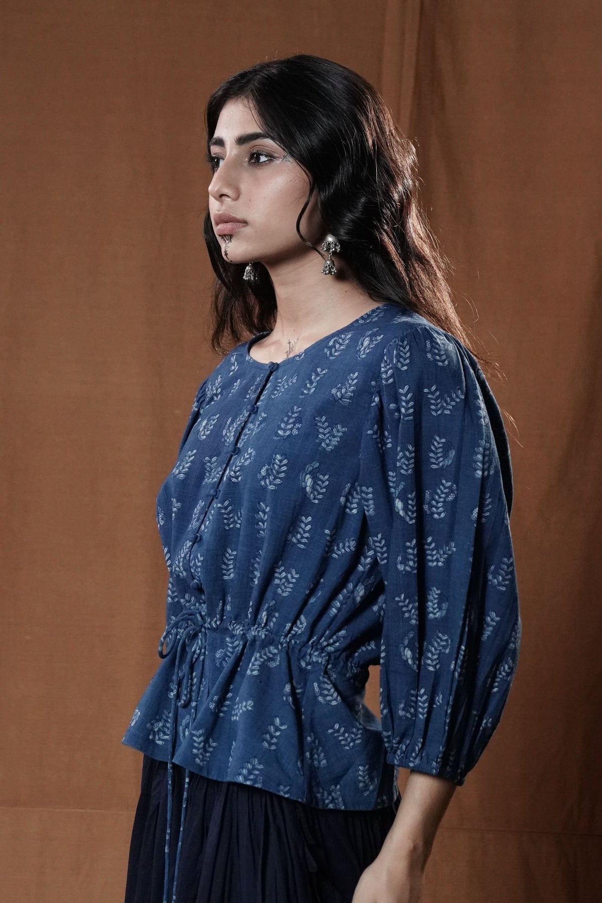 Khejri Drawstring Top : Indigo