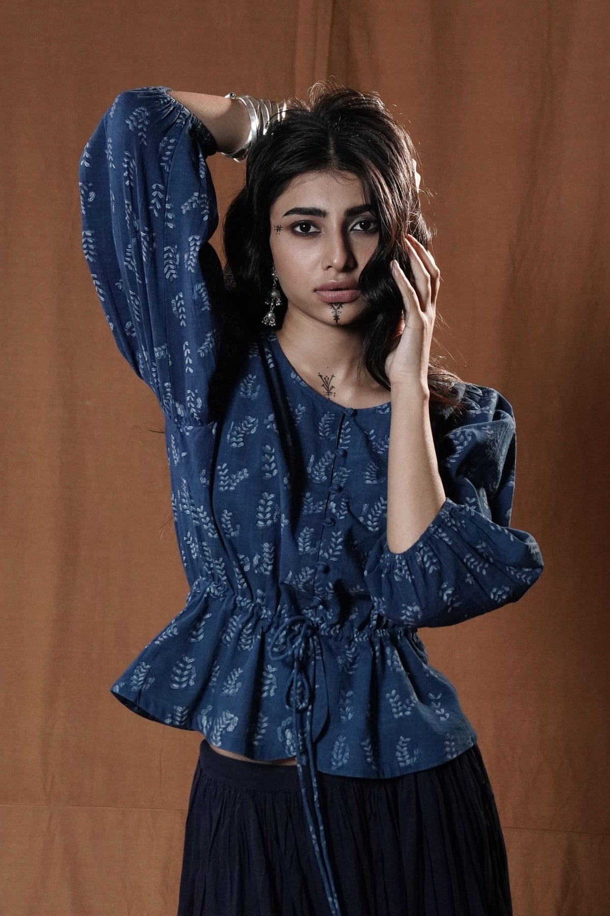 Khejri Drawstring Top : Indigo