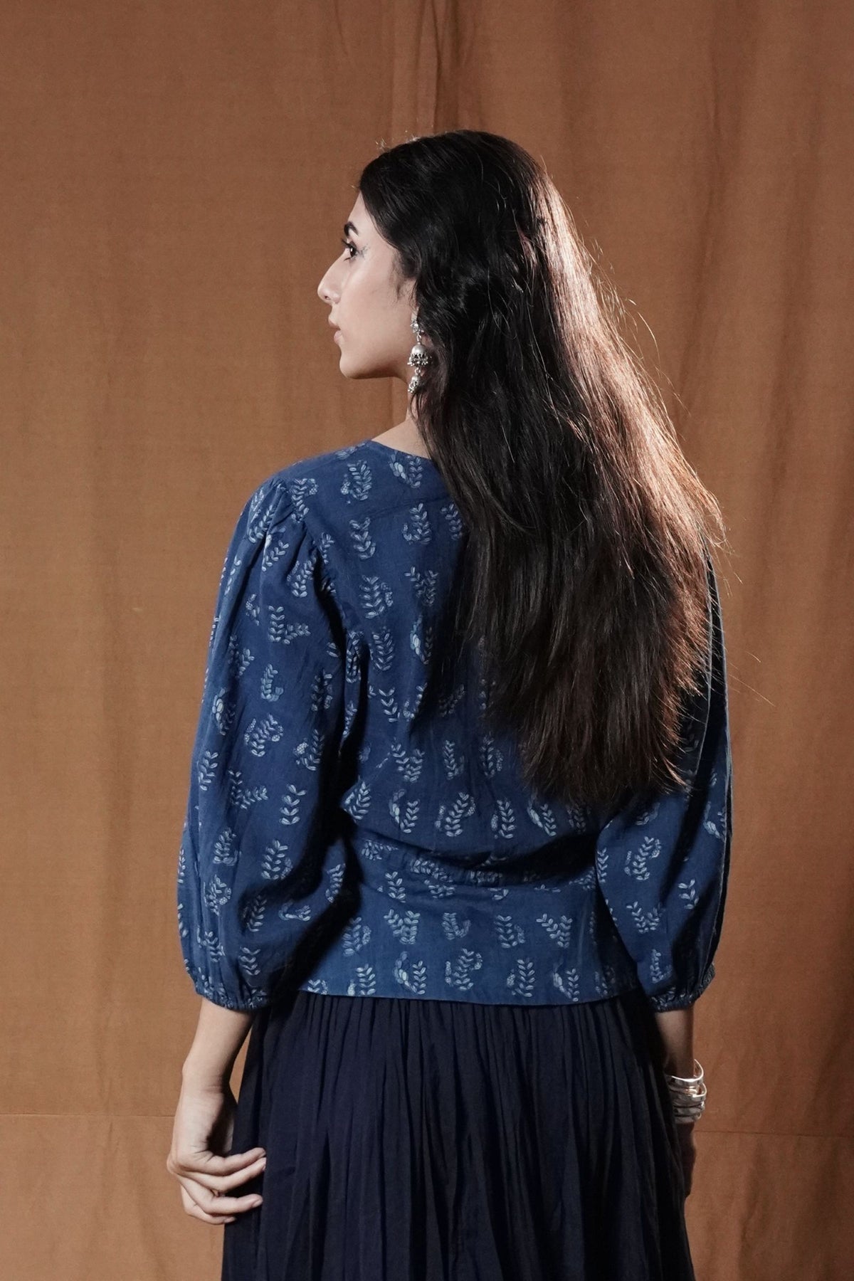 Khejri Drawstring Top : Indigo