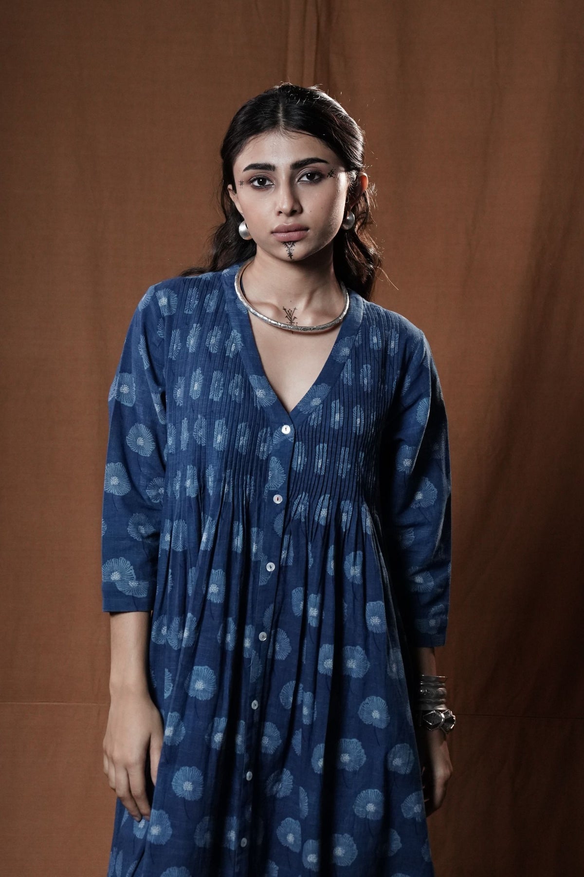 Khejri V-Neck Dress : Indigo