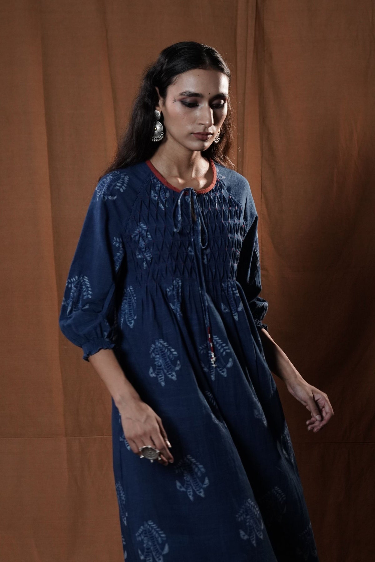 Khejri Pintucks Dress : Indigo