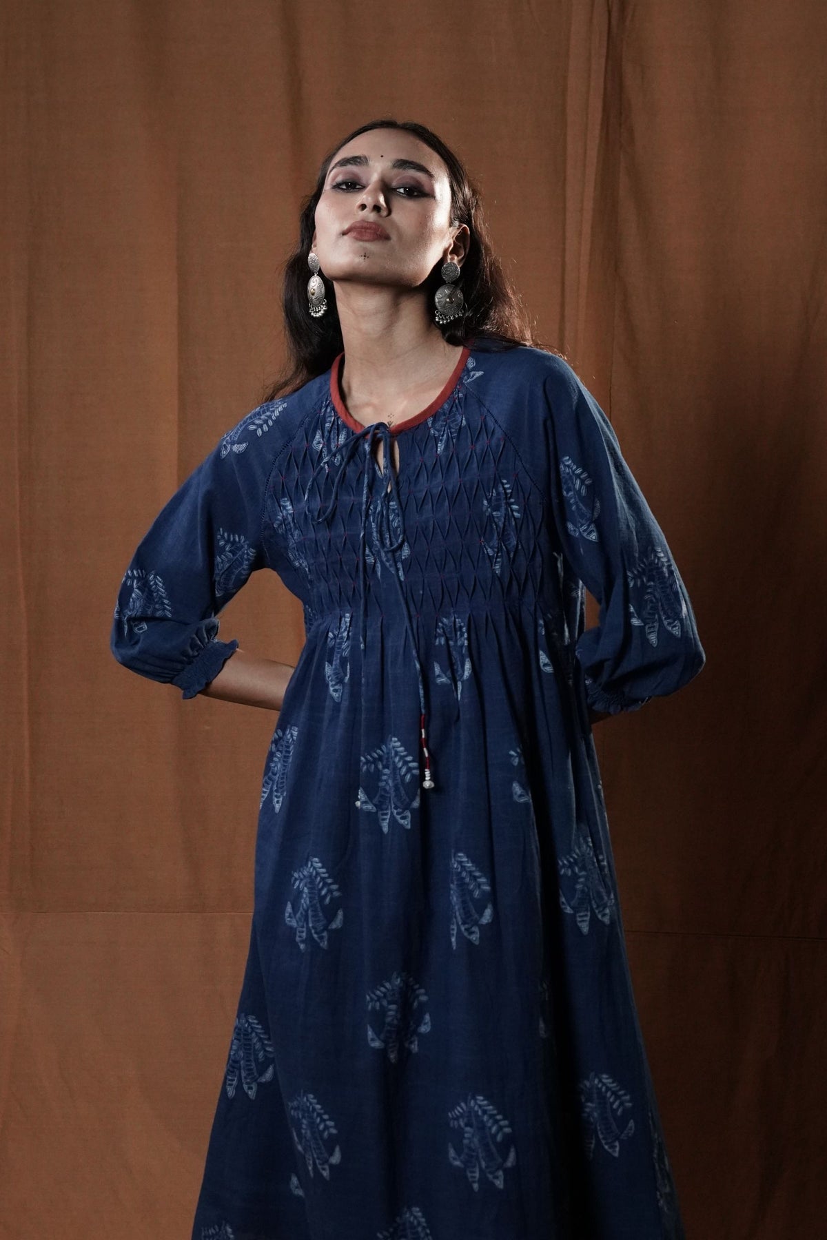 Khejri Pintucks Dress : Indigo