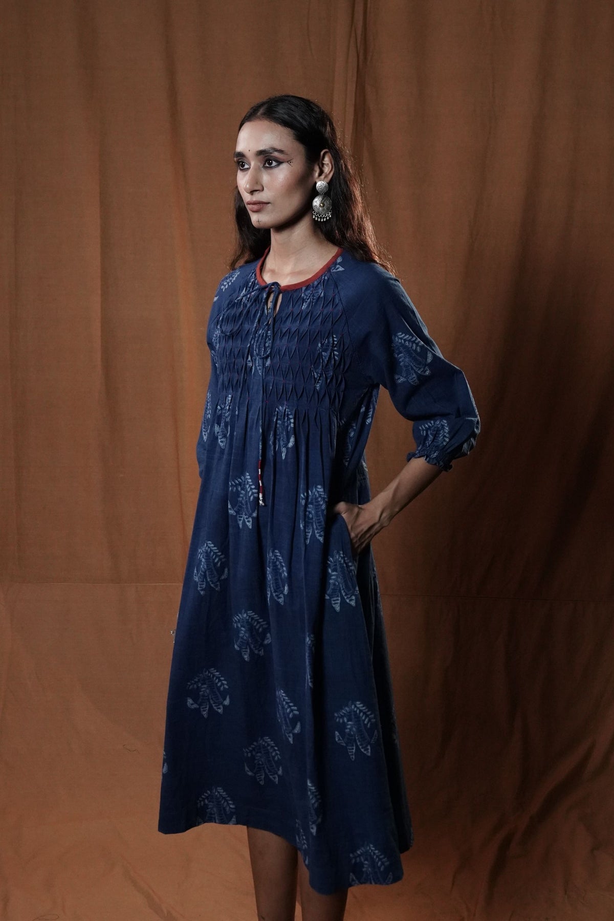 Khejri Pintucks Dress : Indigo