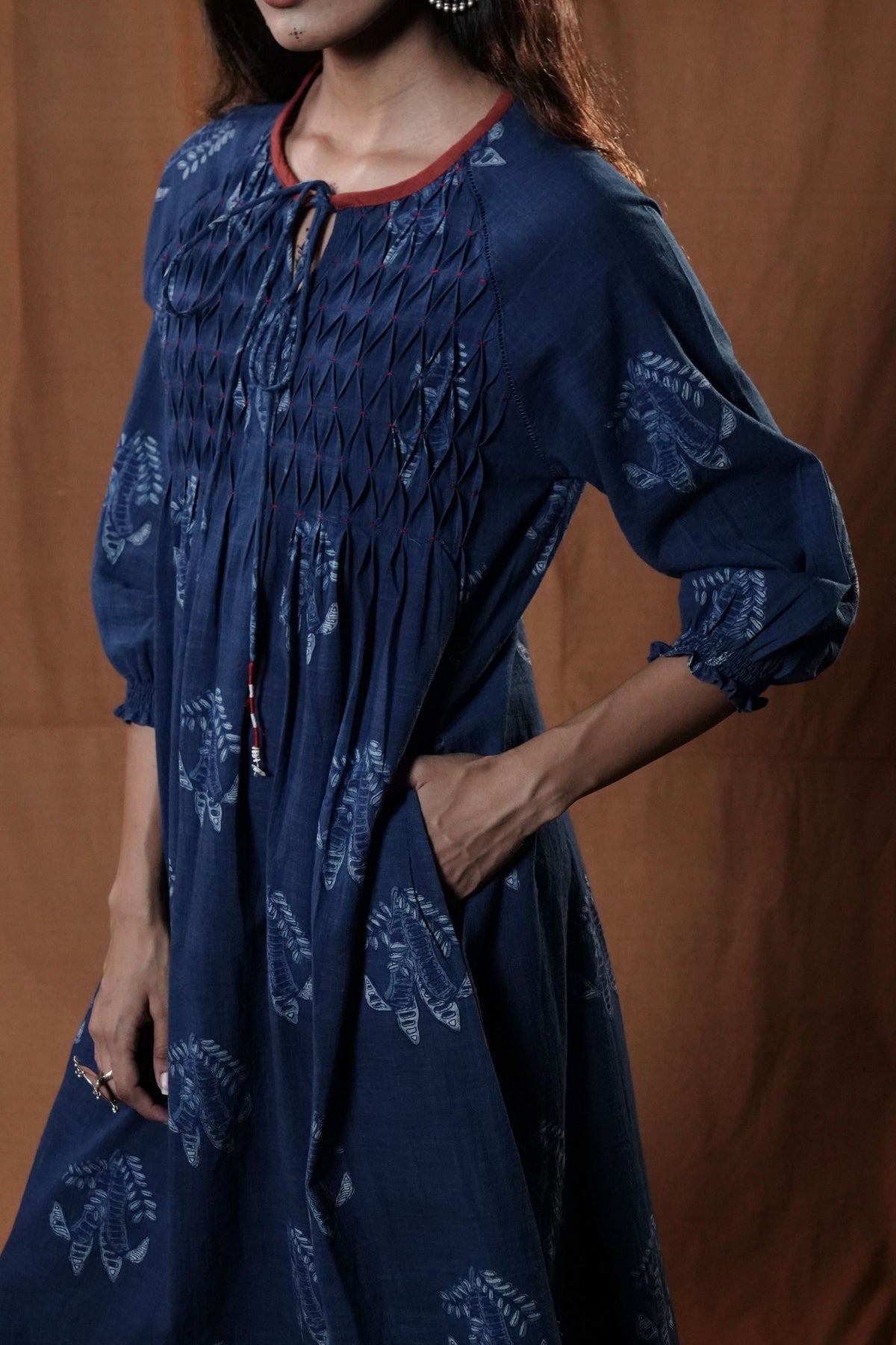Khejri Pintucks Dress : Indigo